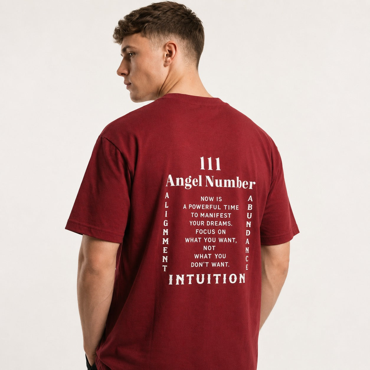 ARZO “Angel 111” Manifest Oversize Tee – Crimson Red