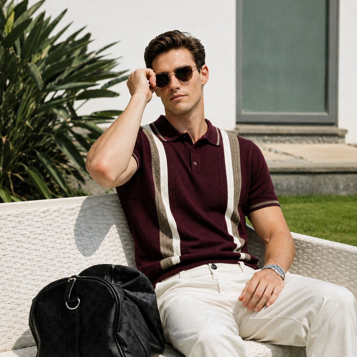 ARZO Bordeaux Crest Knit Polo | Premium Quality