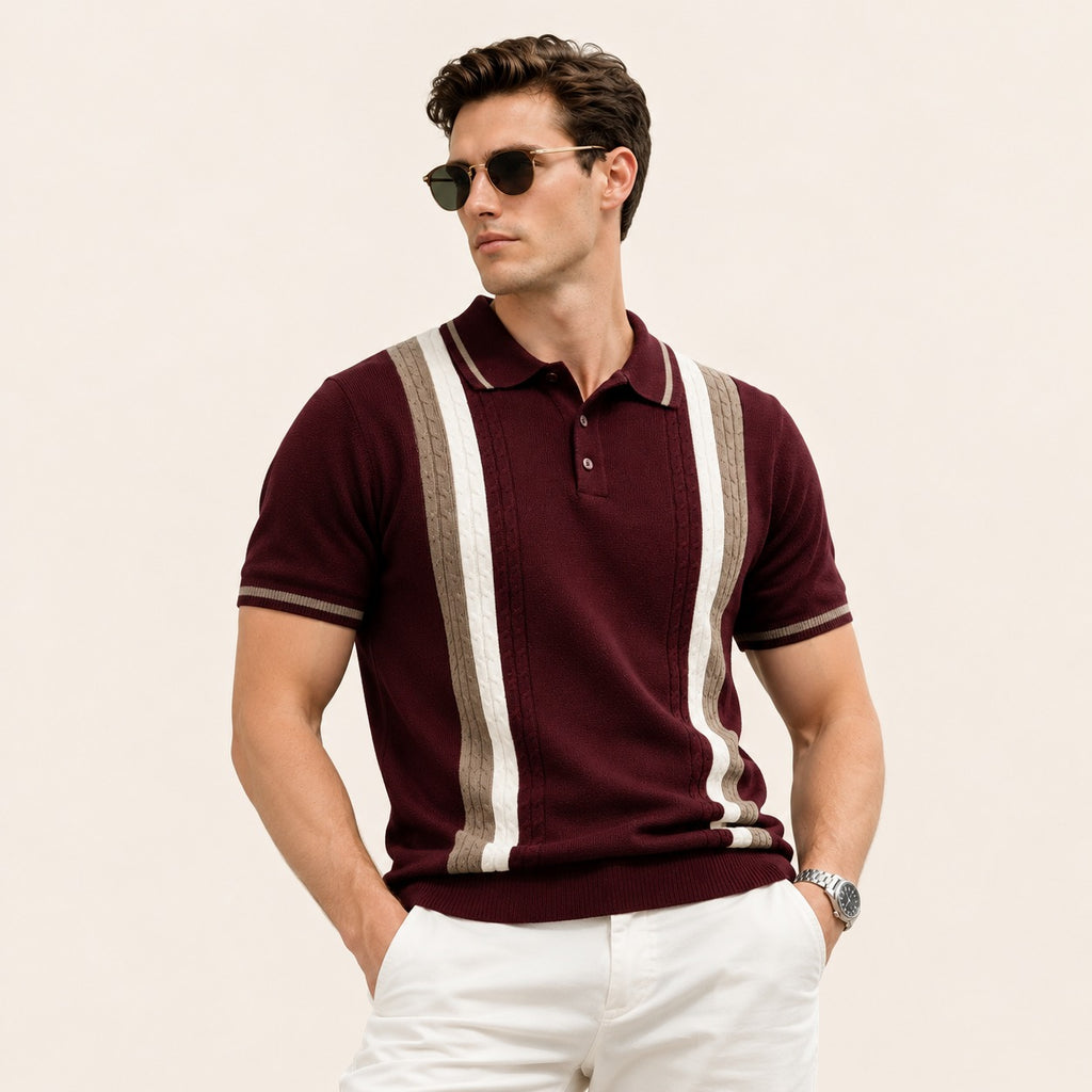 ARZO Bordeaux Crest Knit Polo | Premium Quality