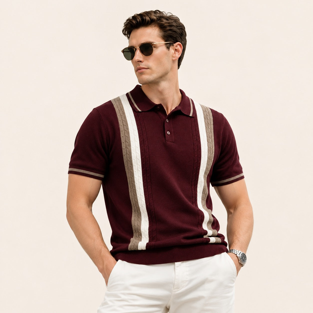 ARZO Bordeaux Crest Knit Polo | Premium Quality