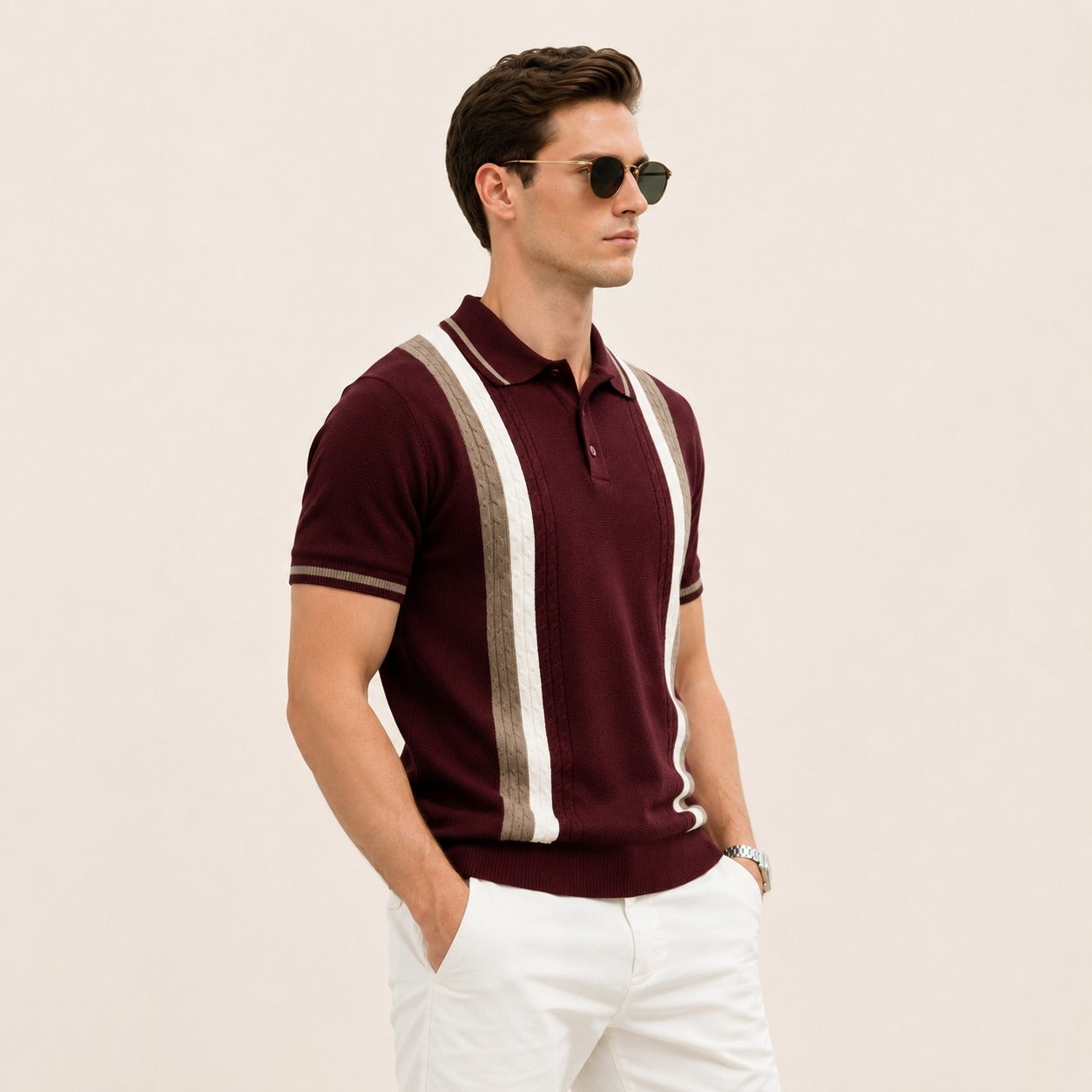 ARZO Bordeaux Crest Knit Polo | Premium Quality