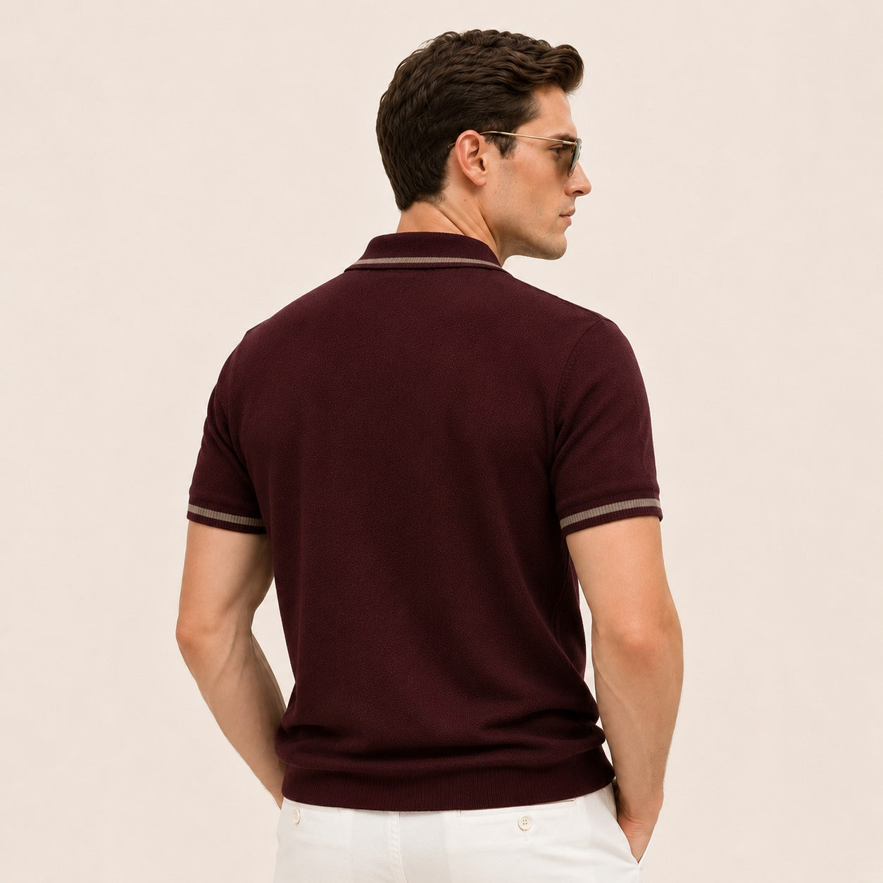 ARZO Bordeaux Crest Knit Polo | Premium Quality