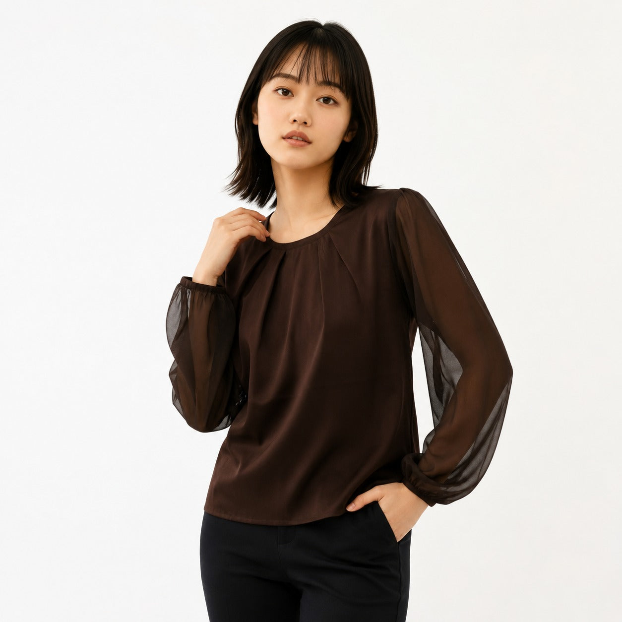 ARZO Cocoa Sheer Elegance Top (Brown)