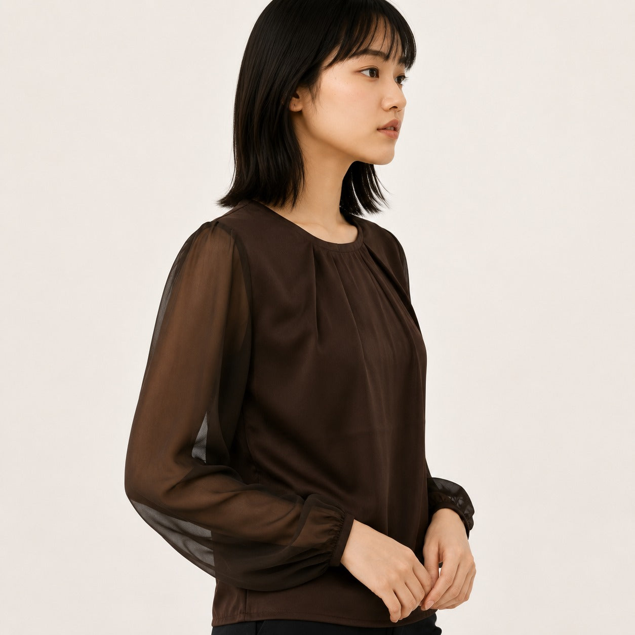 ARZO Cocoa Sheer Elegance Top (Brown)