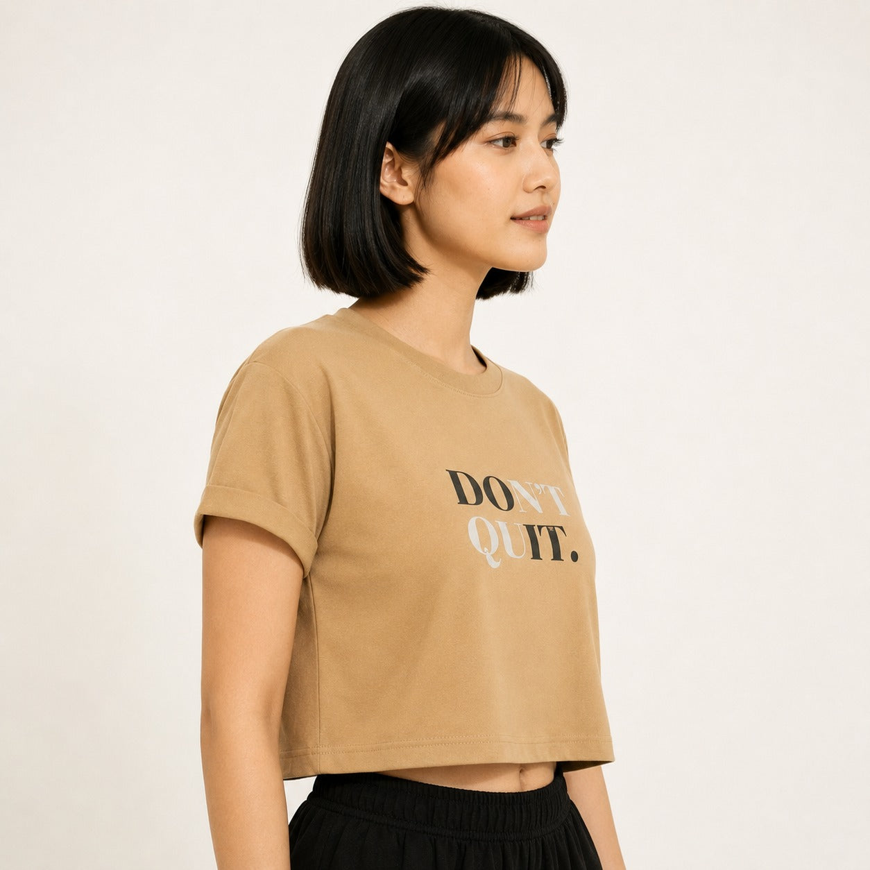 ARZO “Don’t Quit” Crop Tee – Beige