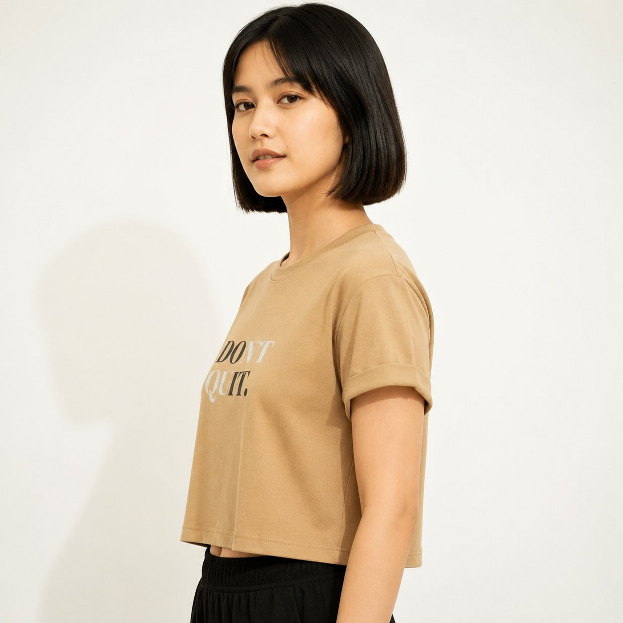 ARZO “Don’t Quit” Crop Tee – Beige