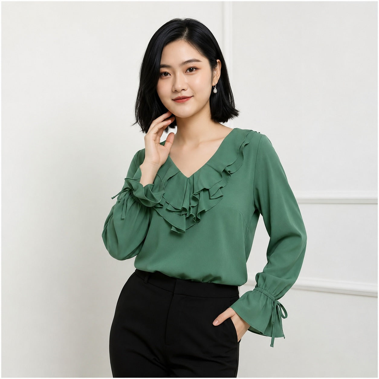 ARZO Emerald Grace Ruffle Blouse