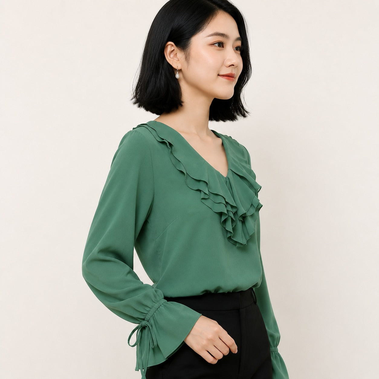 ARZO Emerald Grace Ruffle Blouse