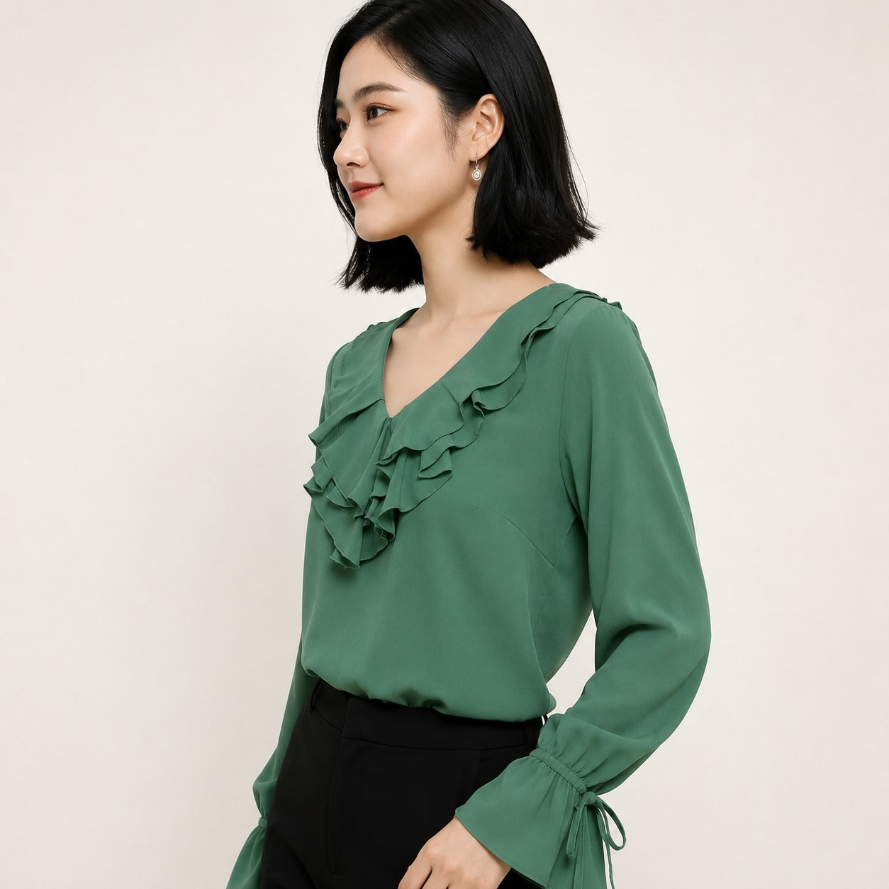 ARZO Emerald Grace Ruffle Blouse