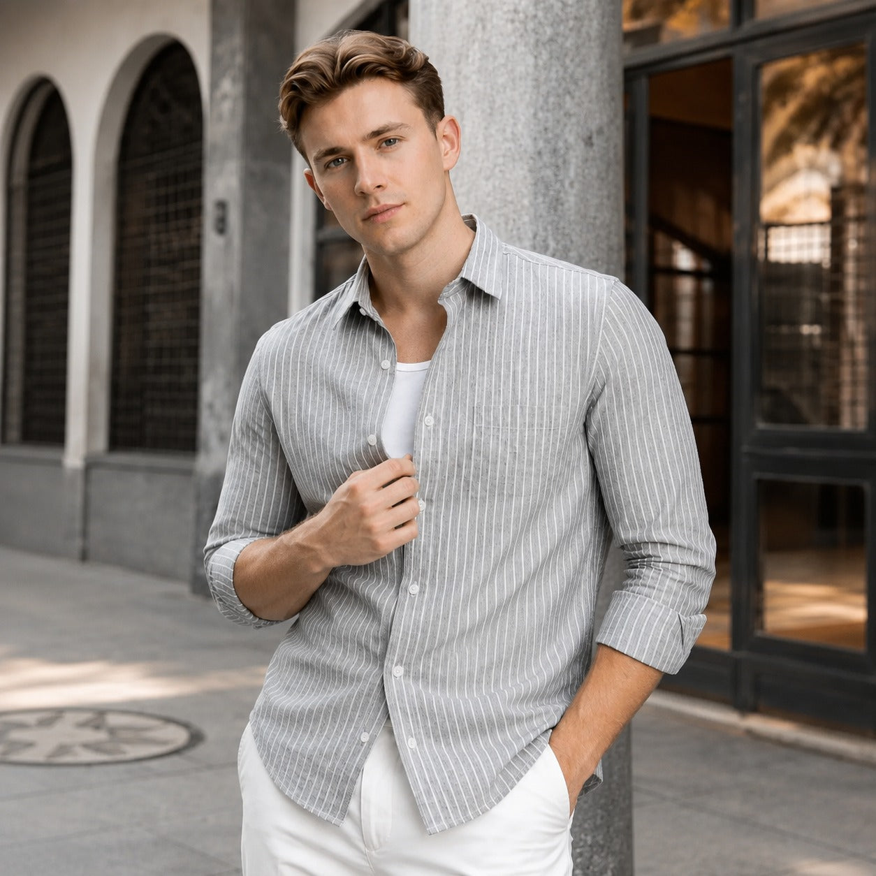 ARZO Grey Pinstripe Classic Shirt