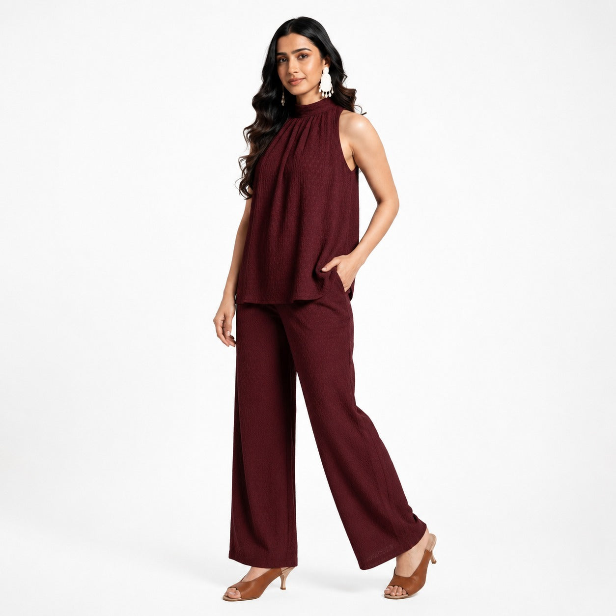 ARZO Halter Neck Co-ord Set – Wine