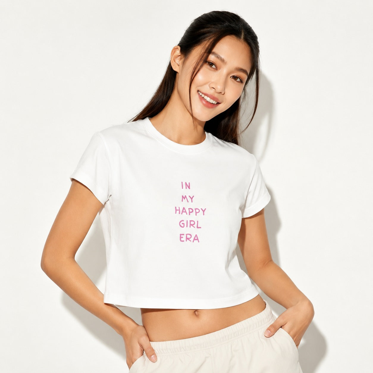 ARZO “Happy Girl Era” Graphic Crop Tee