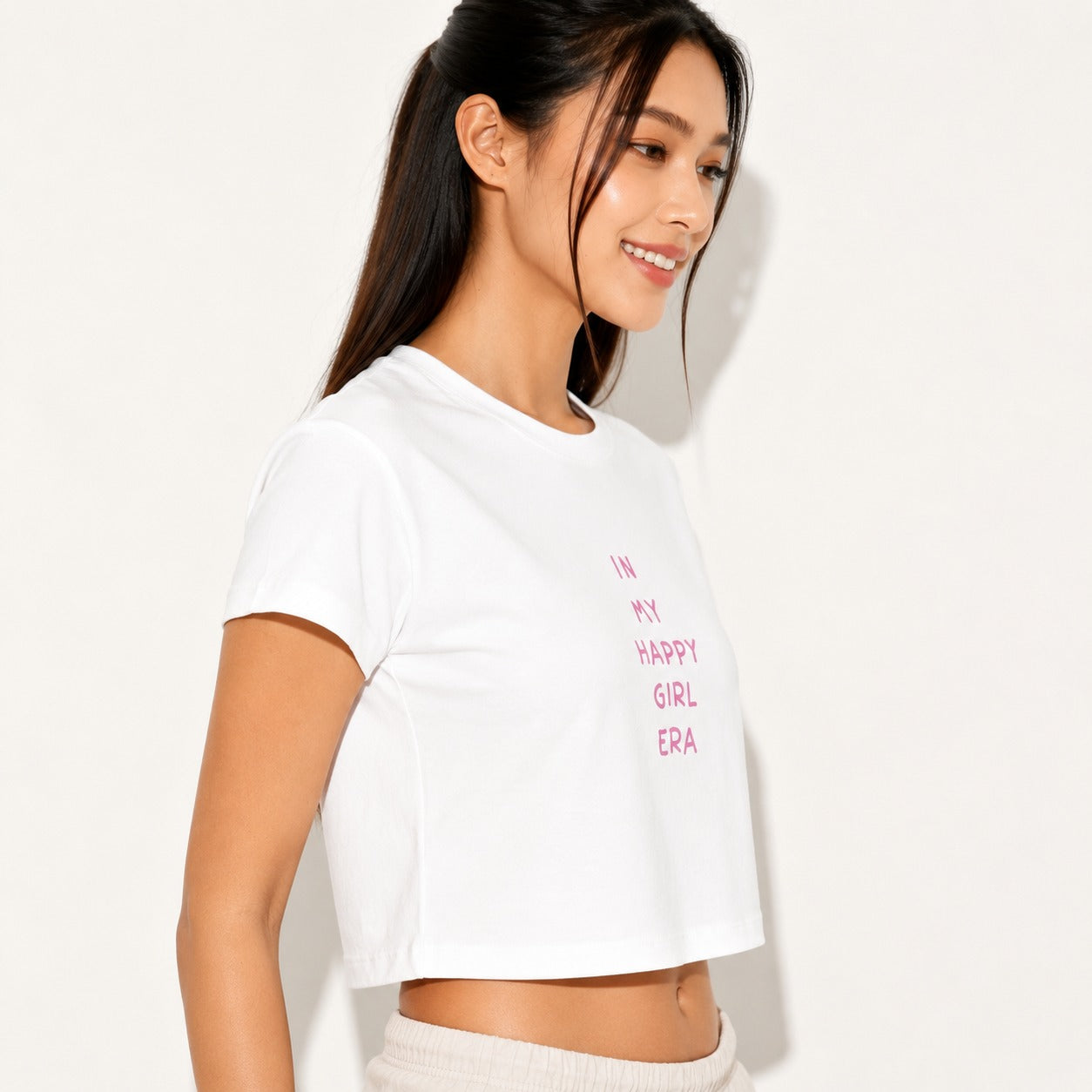 ARZO “Happy Girl Era” Graphic Crop Tee