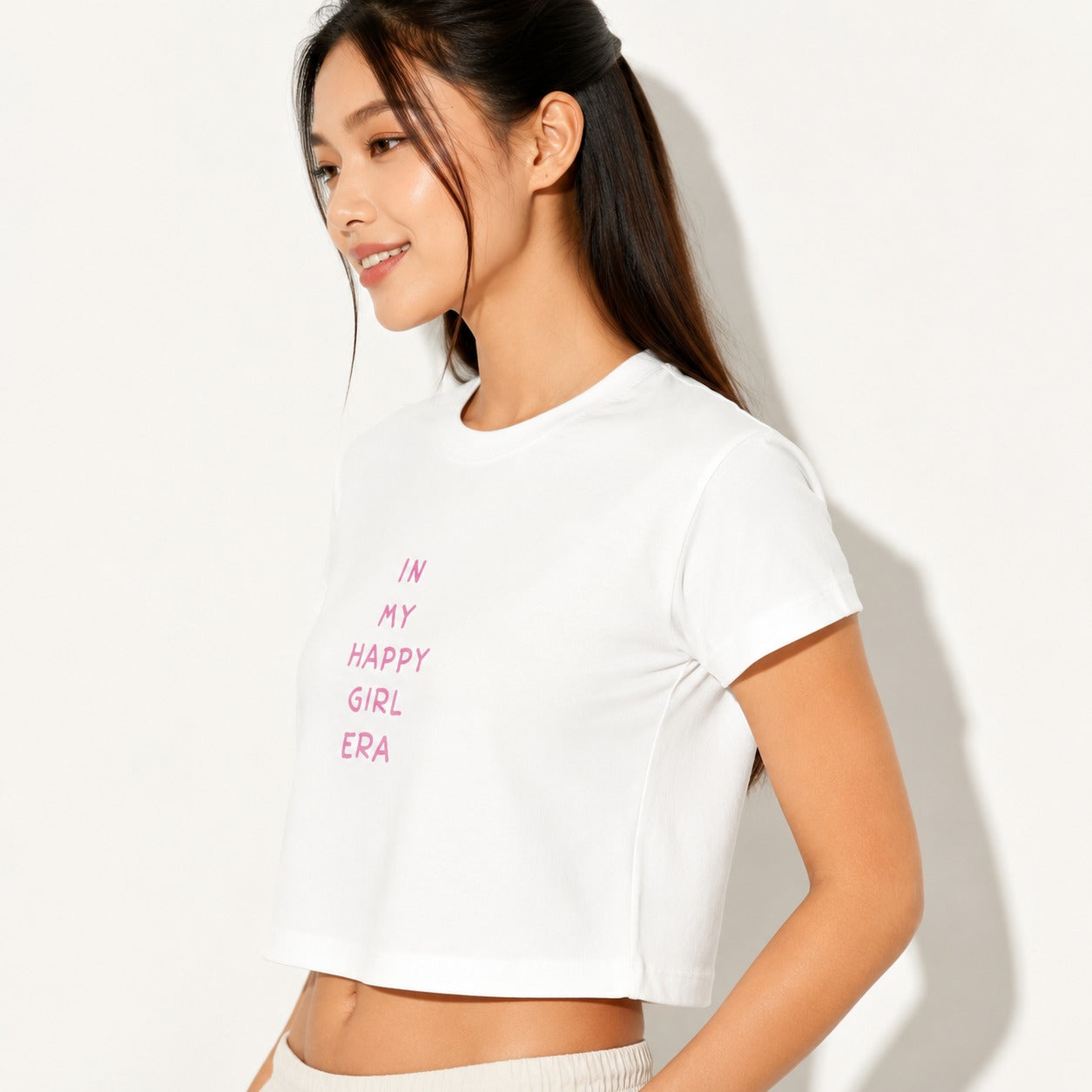 ARZO “Happy Girl Era” Graphic Crop Tee