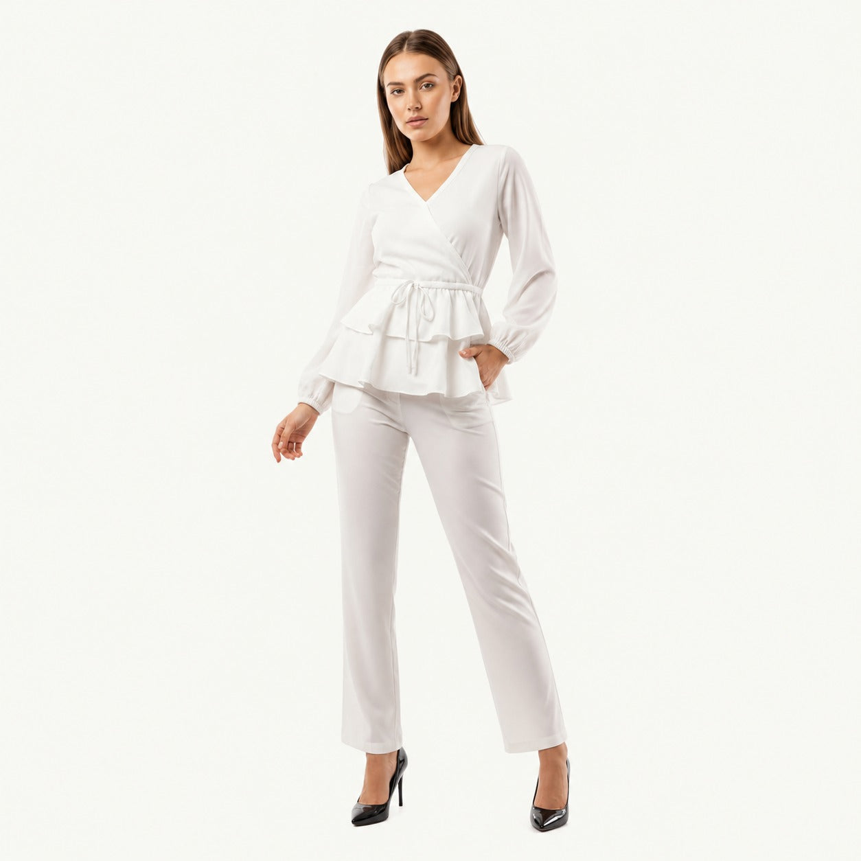 ARZO Ivory Grace Peplum Co-Ord Set
