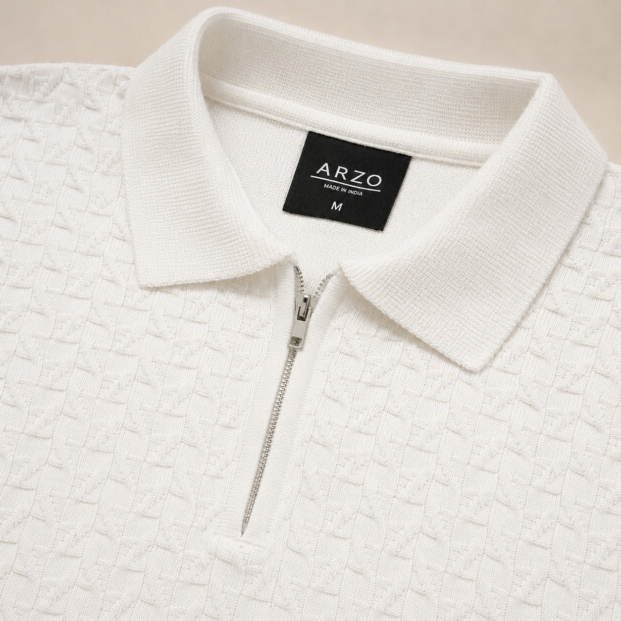 ARZO Ivory Grid Zip Polo
