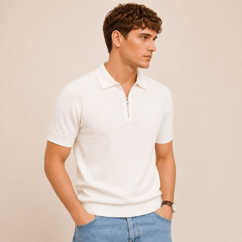 ARZO Ivory Grid Zip Polo