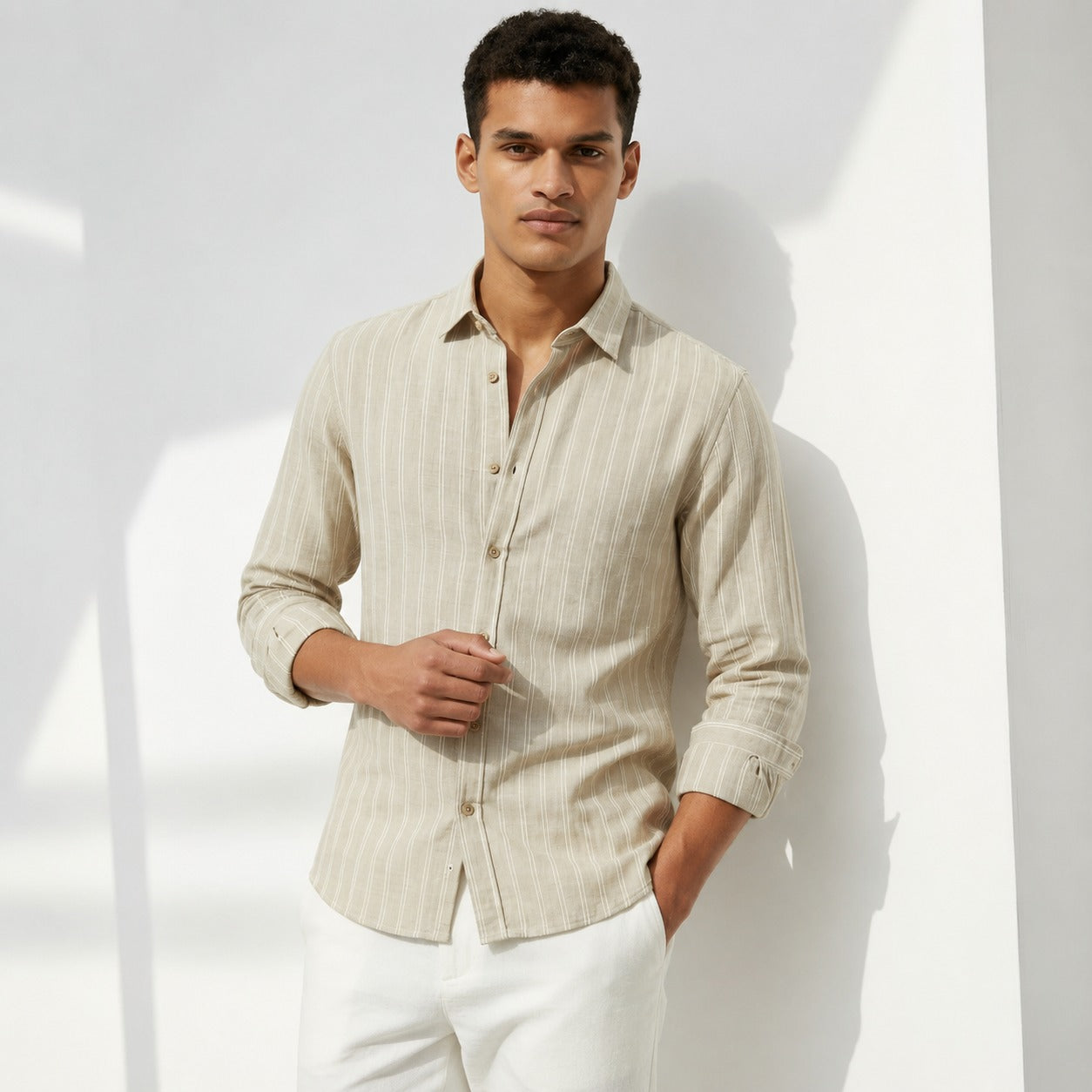 ARZO Ivory Sand Stripe Classic Shirt