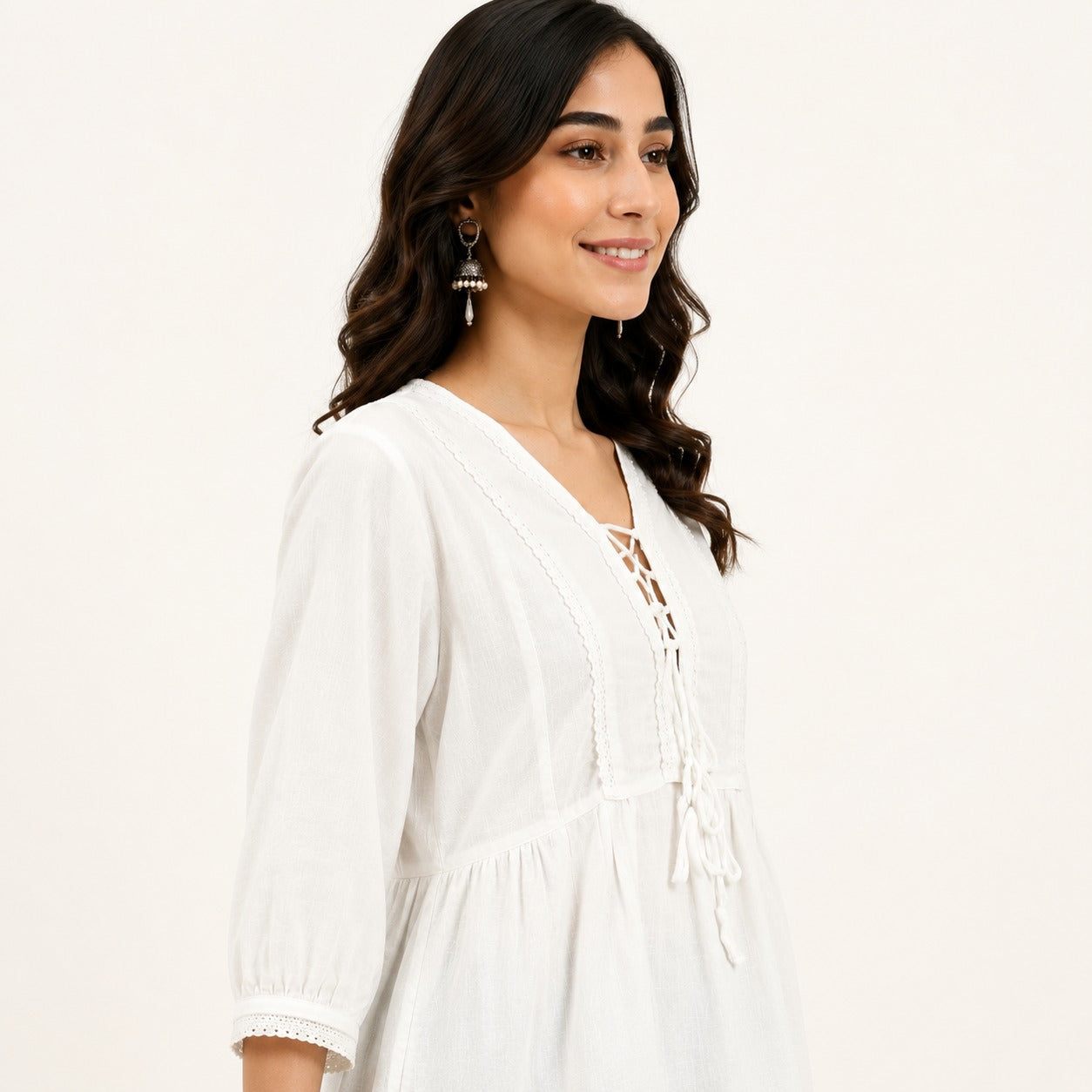 ARZO Lace-Up Tunic Top – Off White