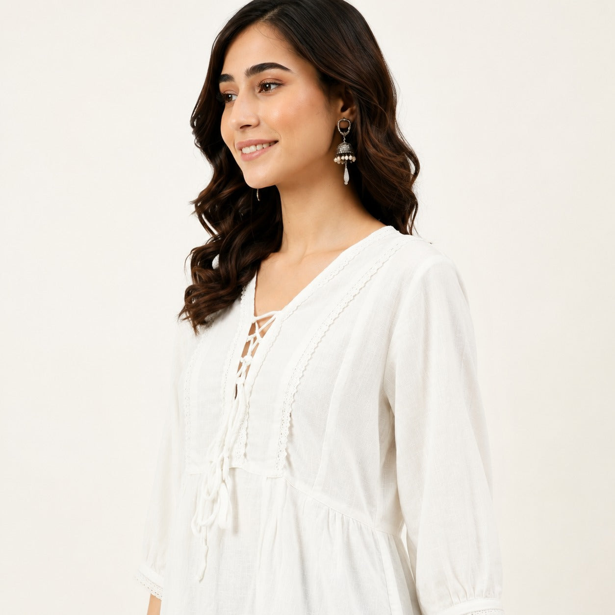 ARZO Lace-Up Tunic Top – Off White