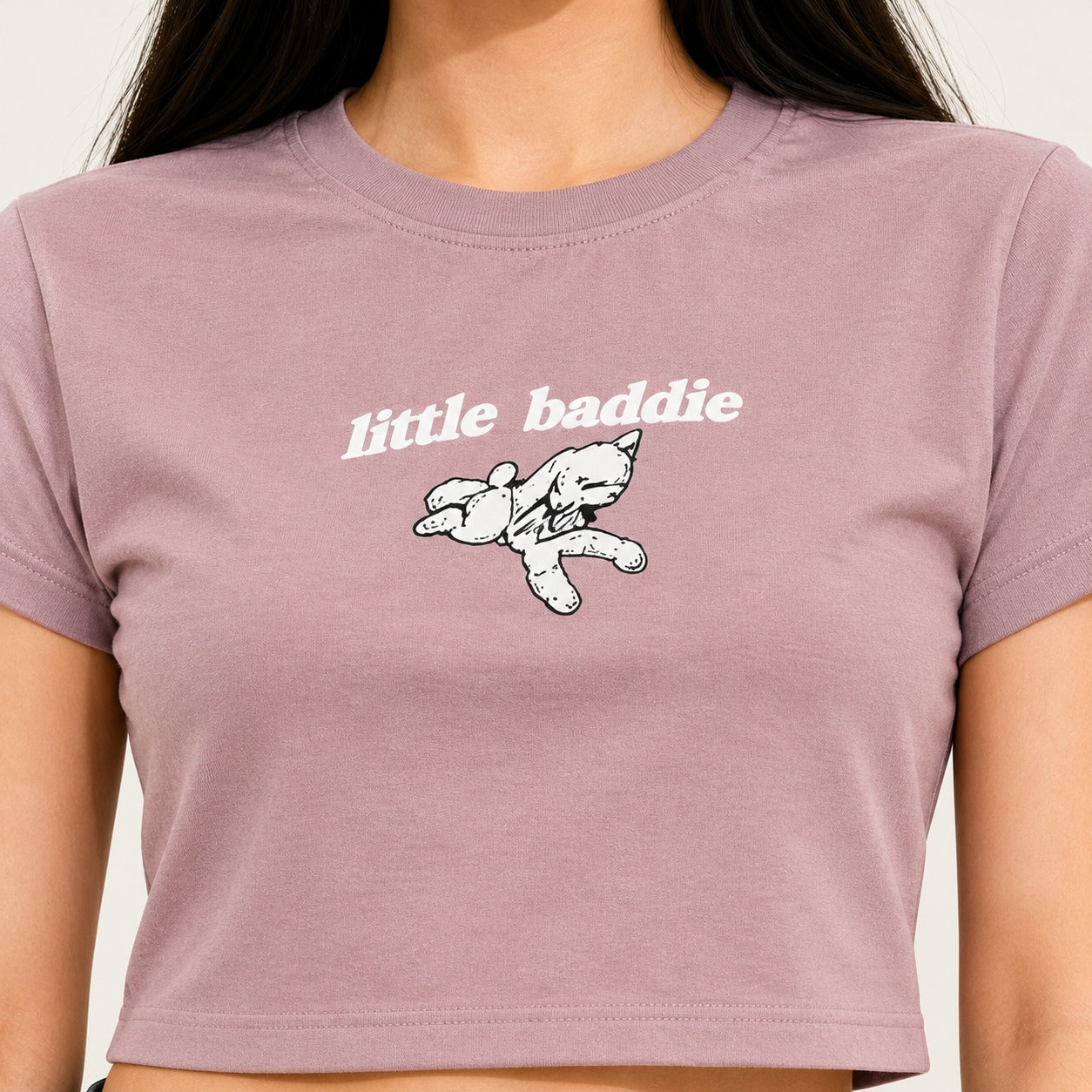 ARZO “Little Baddie” Crop Tee – Dusty Pink