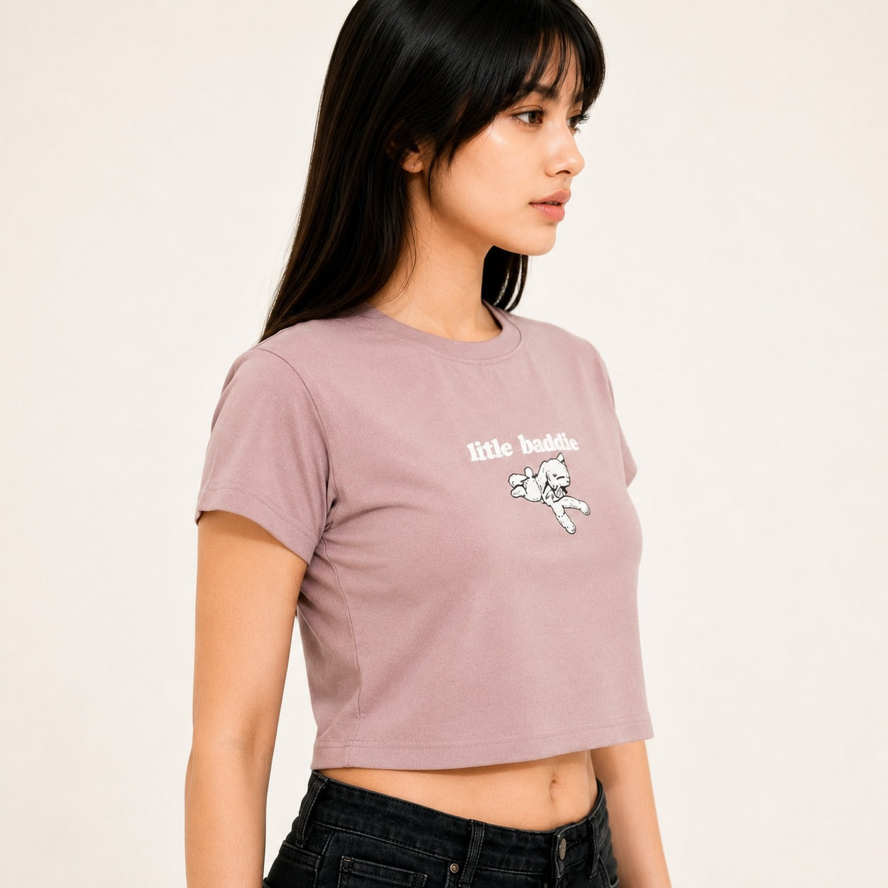 ARZO “Little Baddie” Crop Tee – Dusty Pink