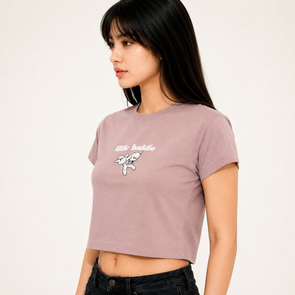 ARZO “Little Baddie” Crop Tee – Dusty Pink