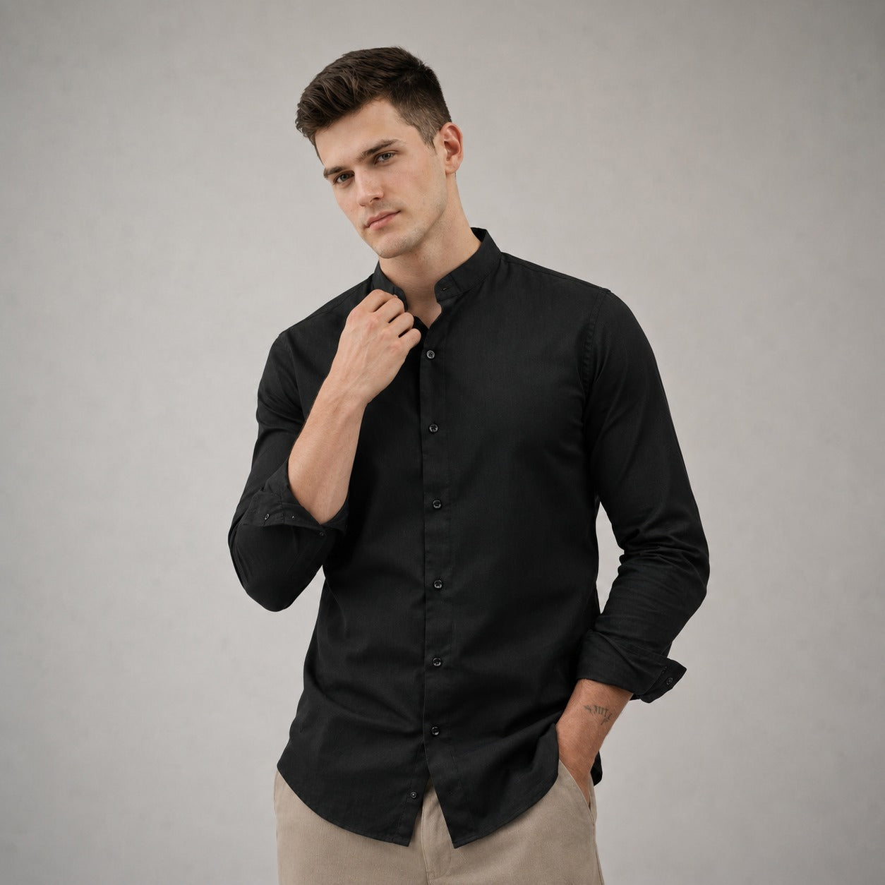 ARZO Midnight Noir Mandarin Shirt