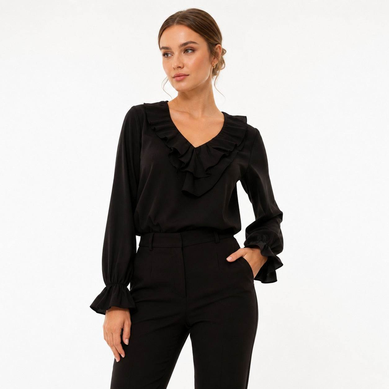 ARZO Midnight Ruffle V-Neck