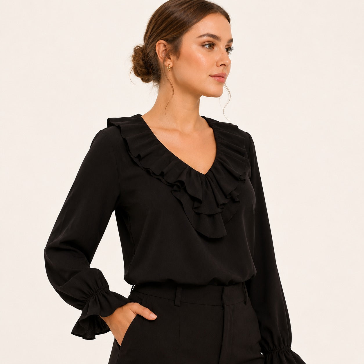 ARZO Midnight Ruffle V-Neck