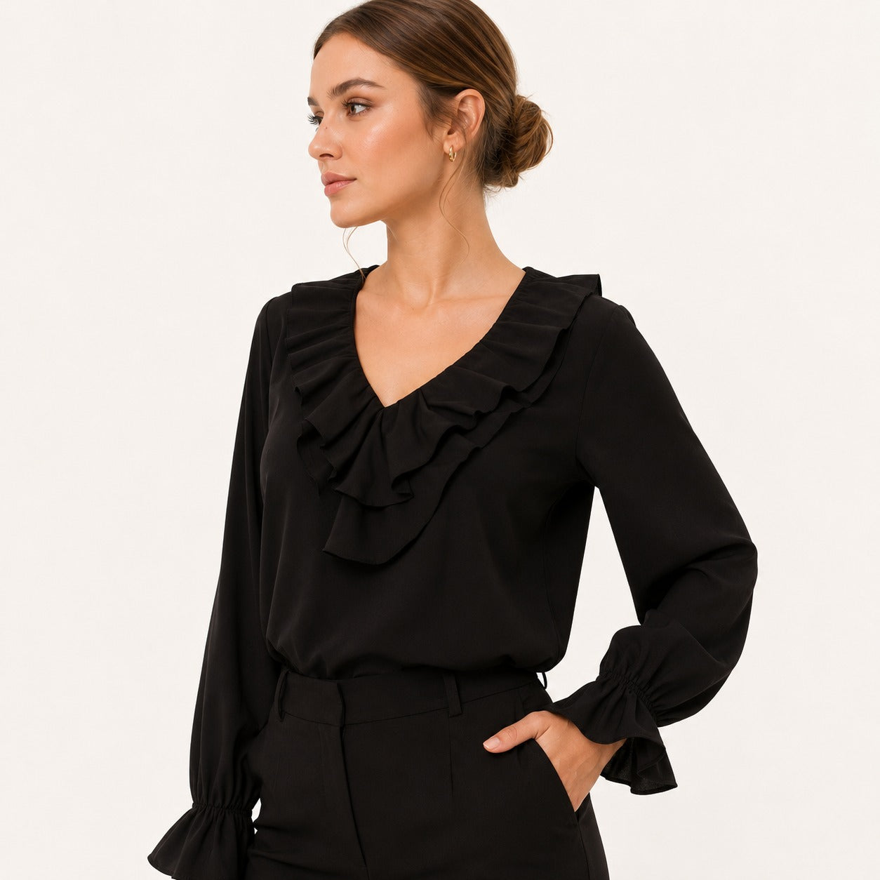 ARZO Midnight Ruffle V-Neck