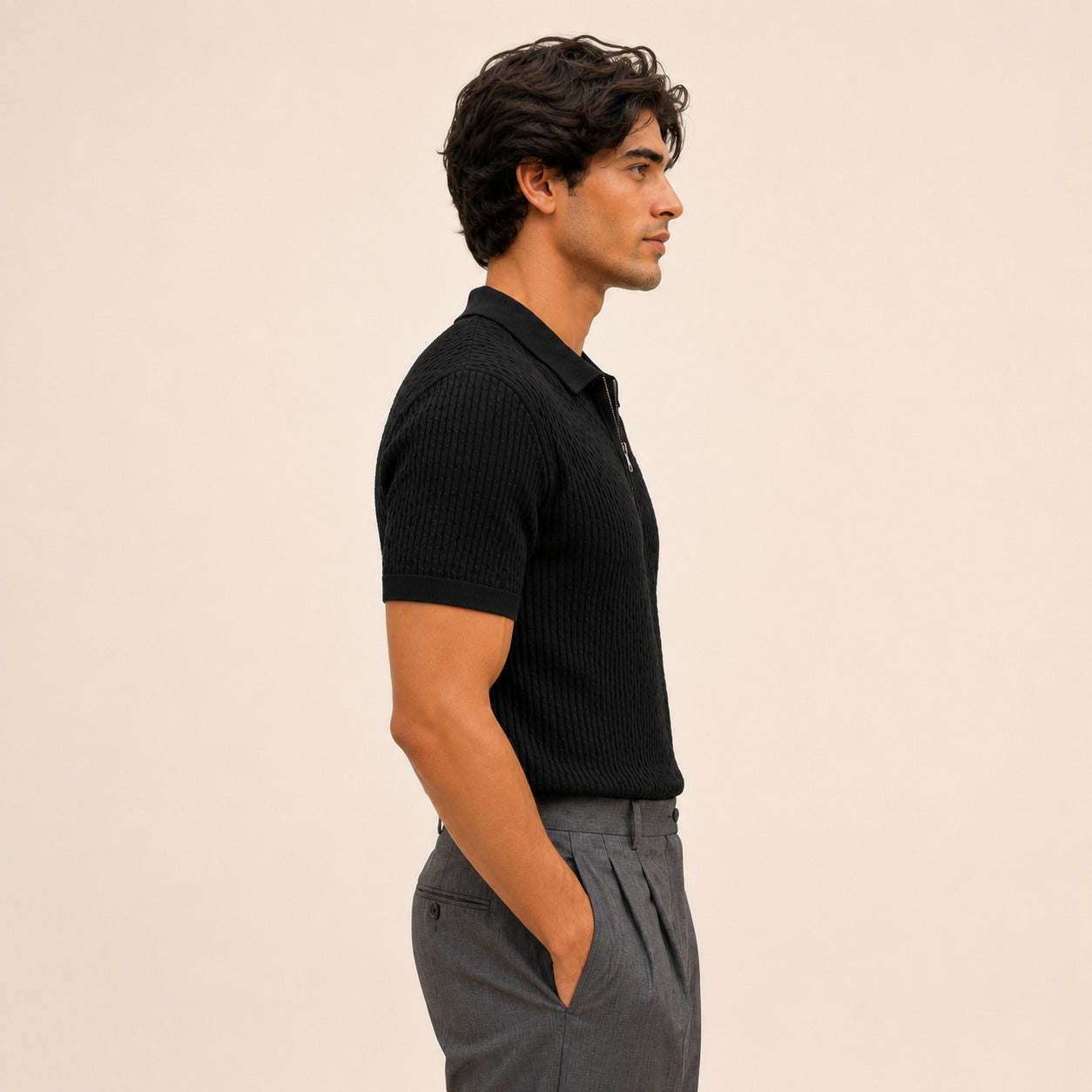 ARZO Noir Black Texture  Polo