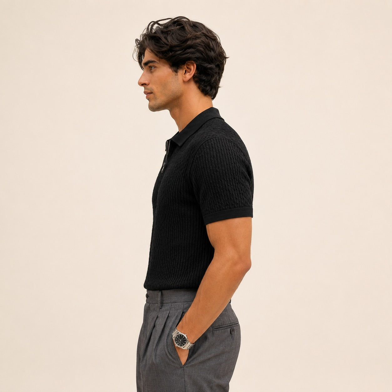 ARZO Noir Black Texture  Polo