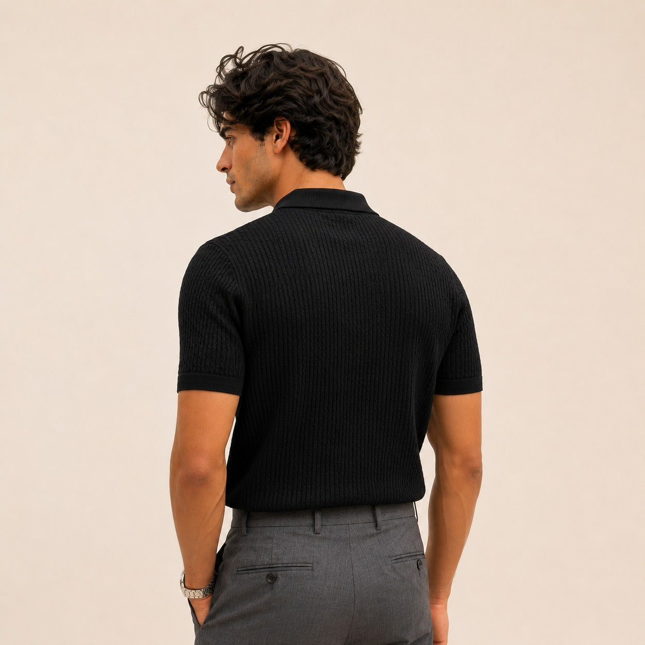 ARZO Noir Black Texture  Polo