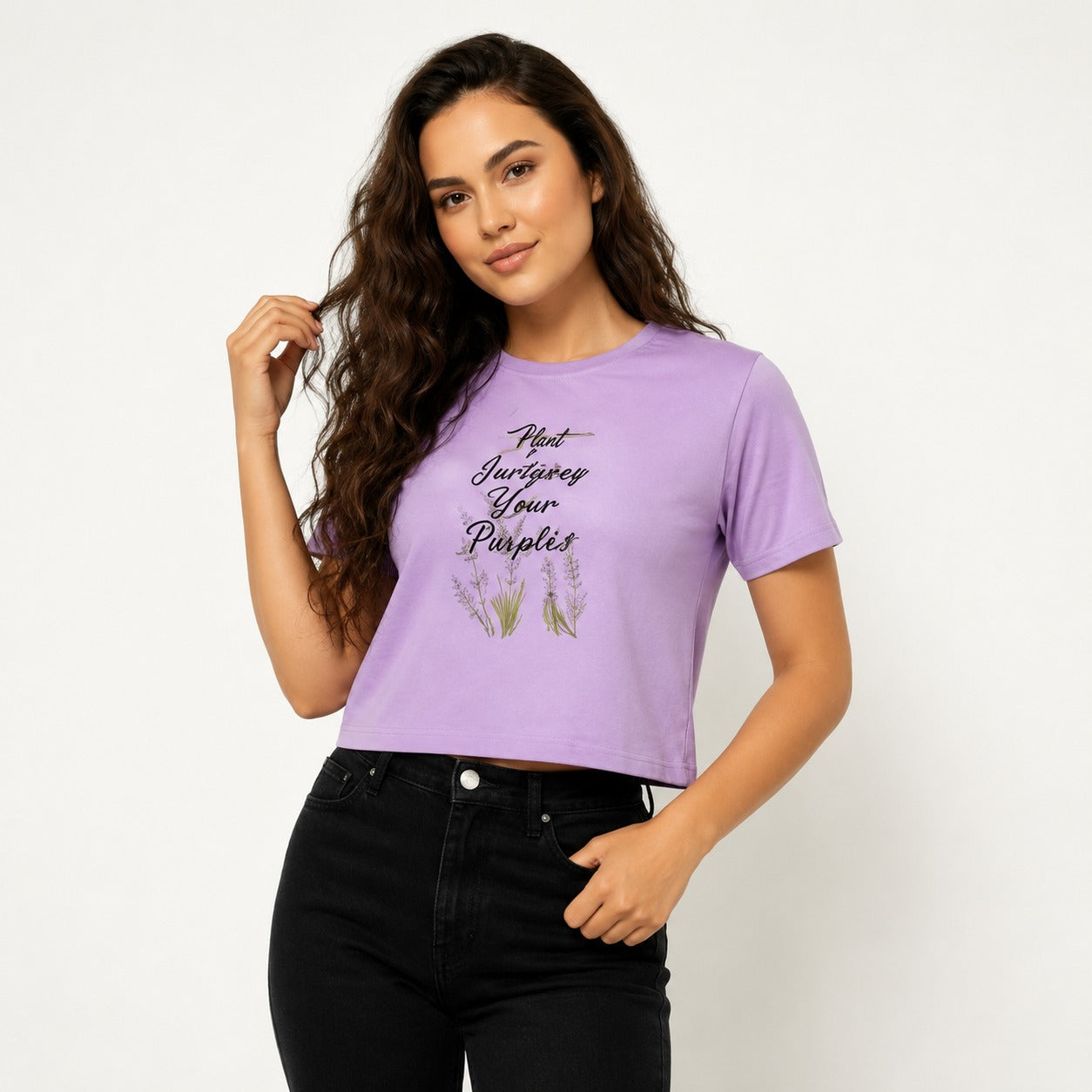 ARZO “Not Judging Your Playlist” Crop Tee – Lavender