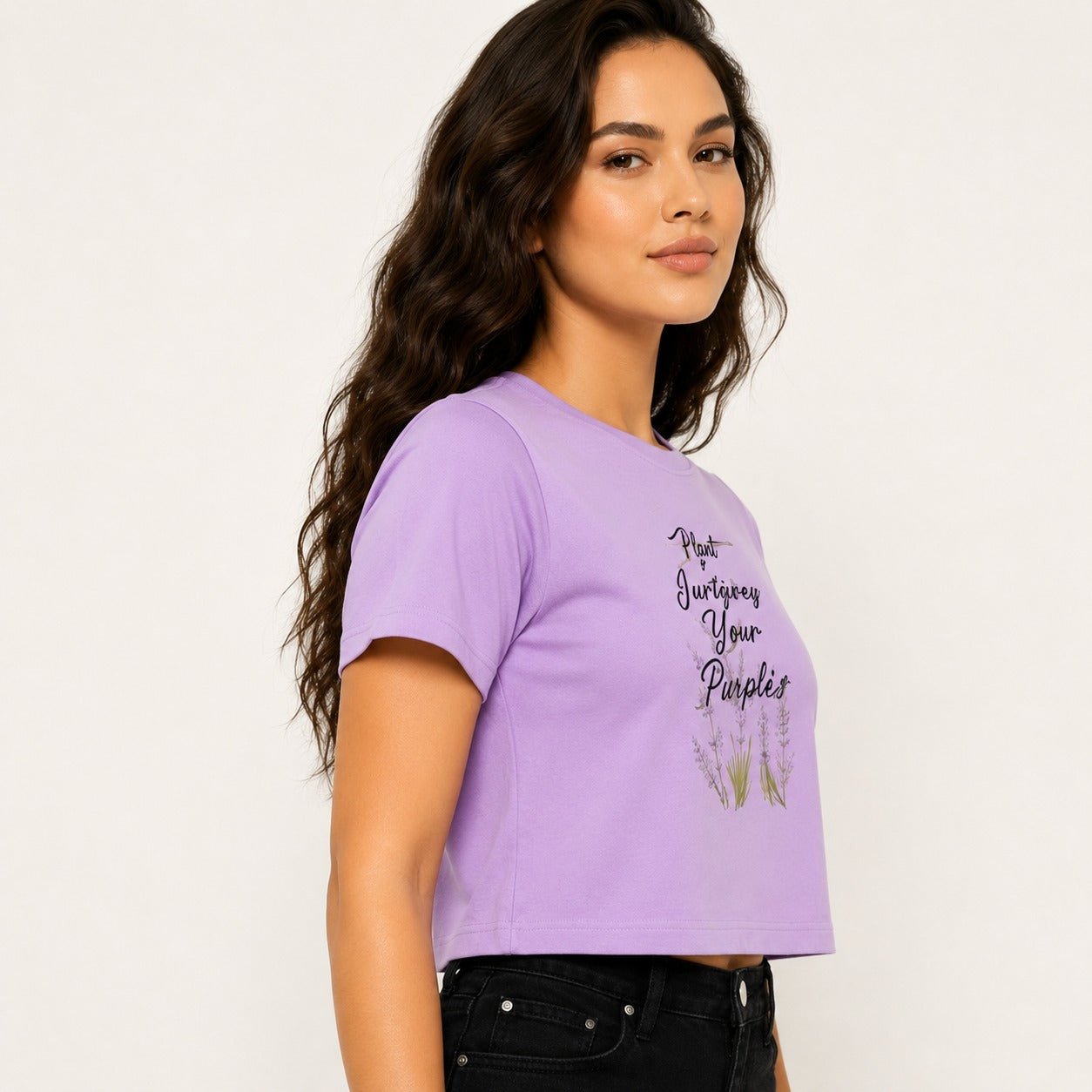 ARZO “Not Judging Your Playlist” Crop Tee – Lavender