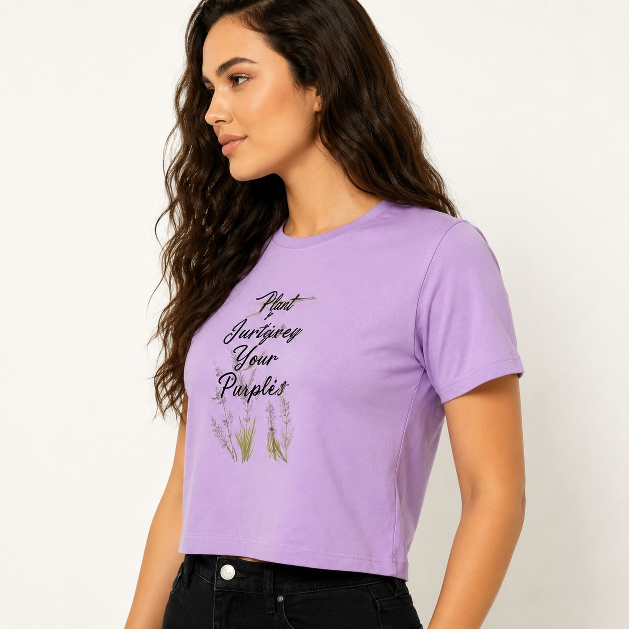 ARZO “Not Judging Your Playlist” Crop Tee – Lavender