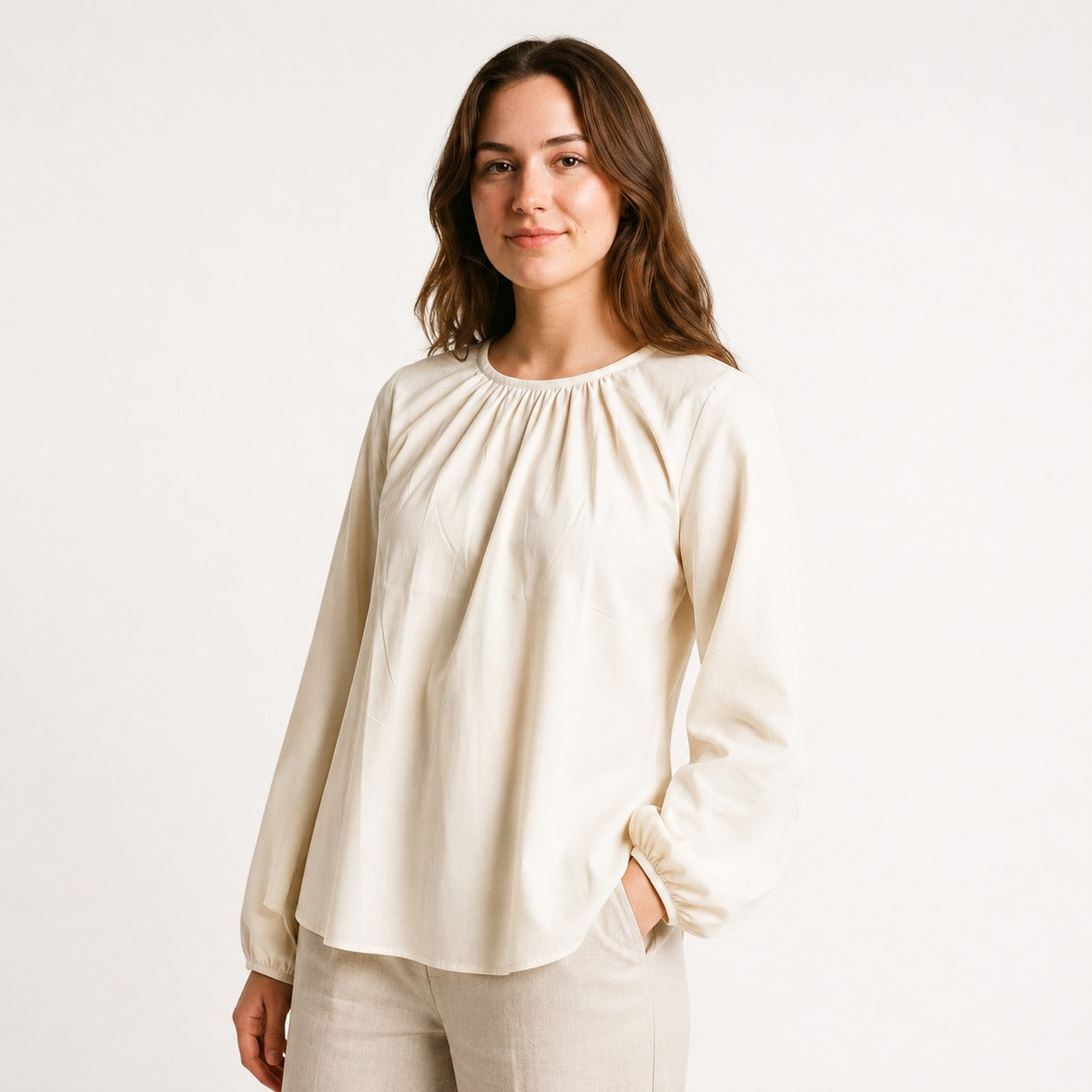ARZO Pearl Soft Pleat Top (Off-White)
