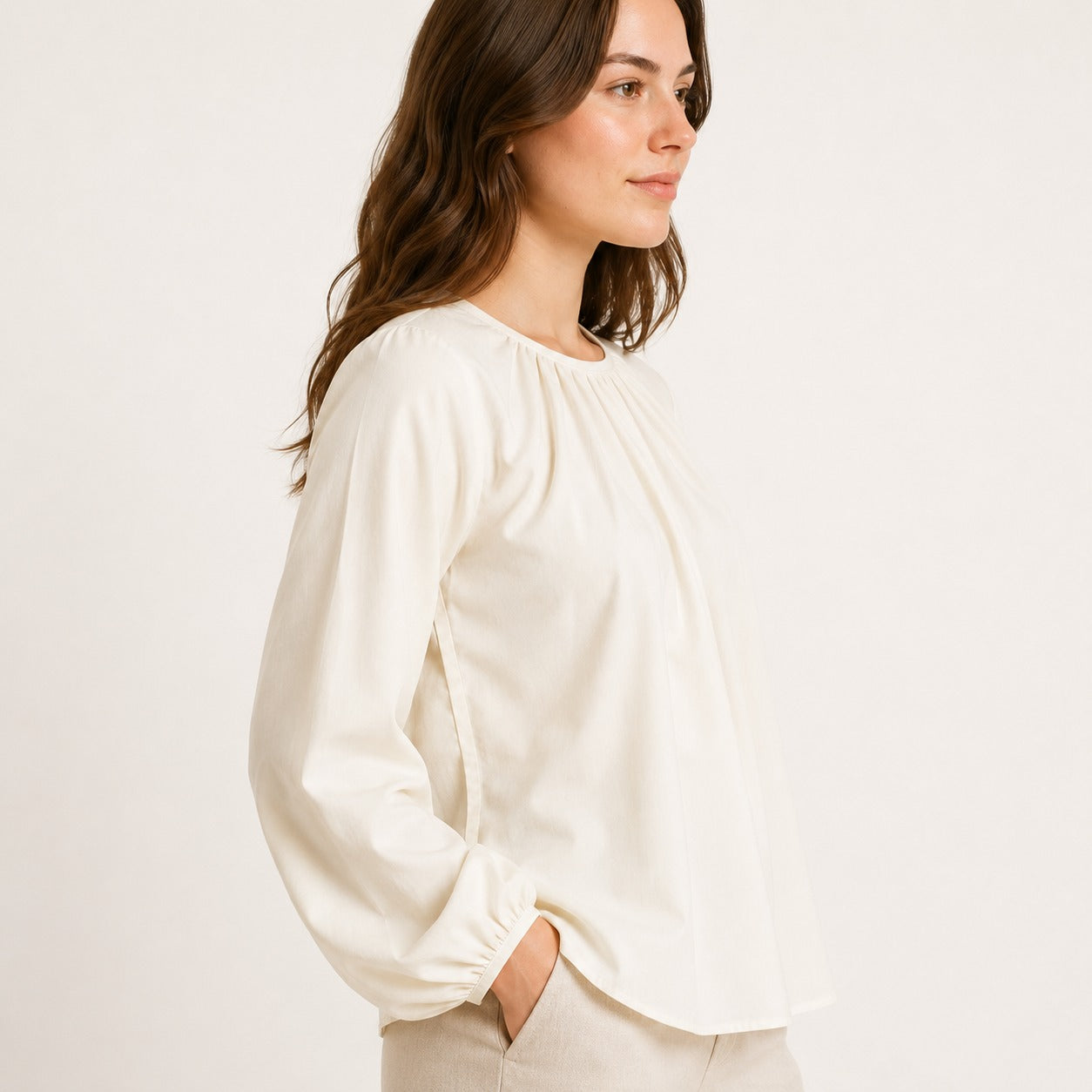 ARZO Pearl Soft Pleat Top (Off-White)