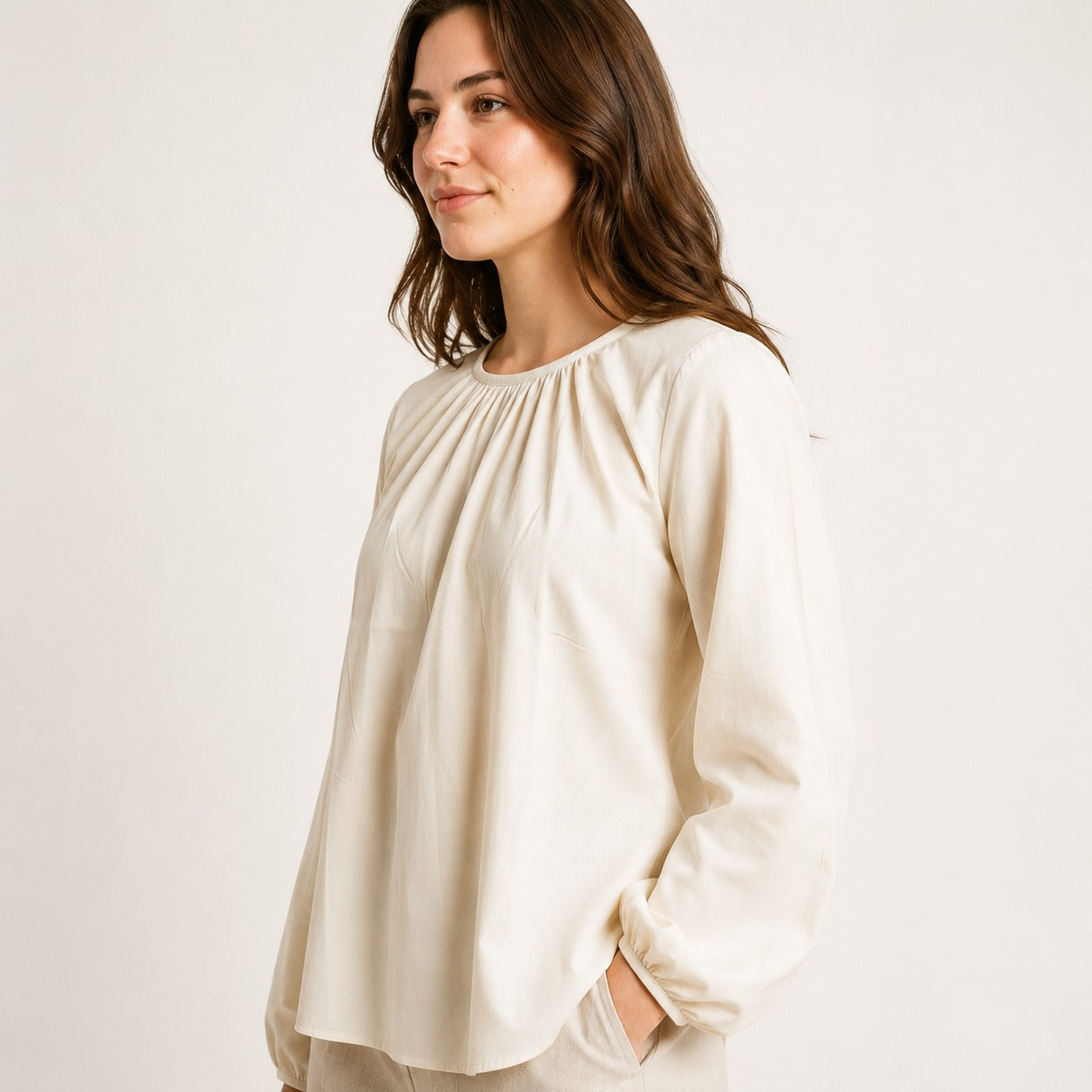 ARZO Pearl Soft Pleat Top (Off-White)