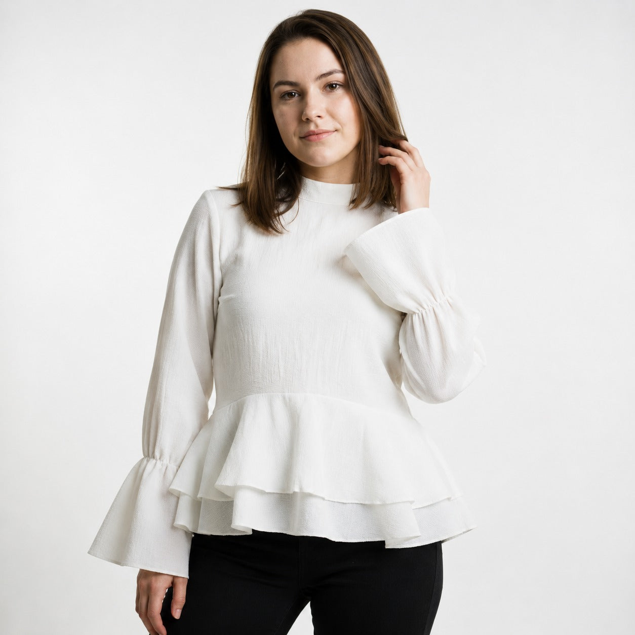 ARZO Peplum Flare Top – Ivory White