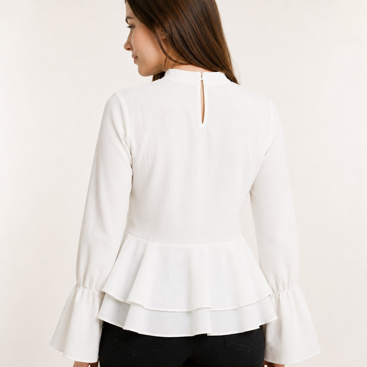 ARZO Peplum Flare Top – Ivory White