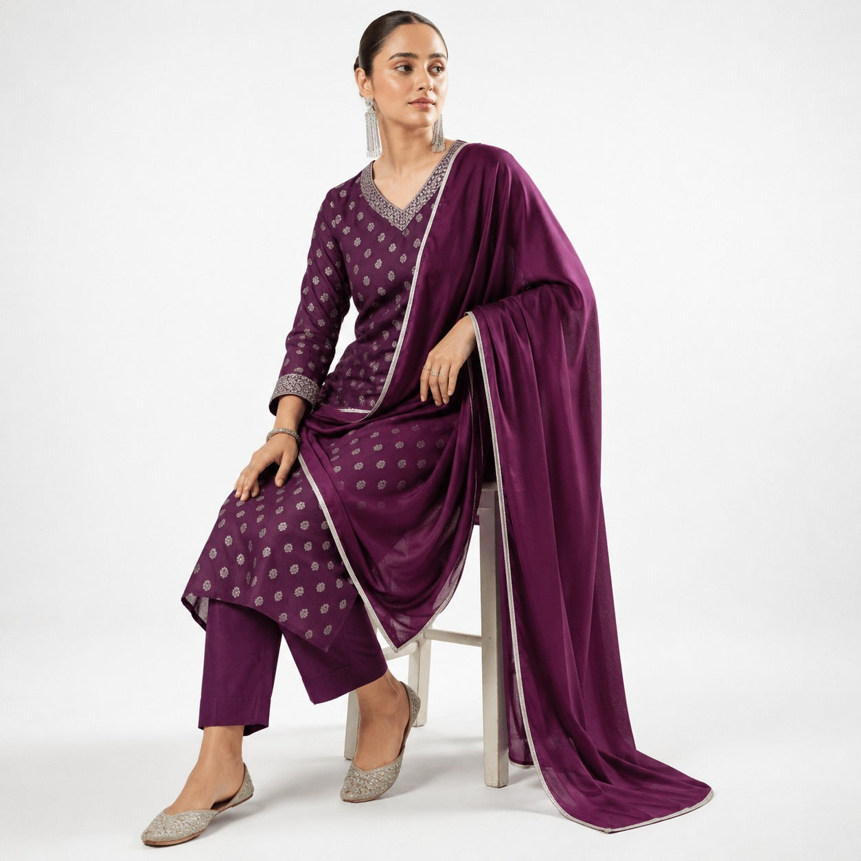ARZO Plum Royale Printed Suit Set