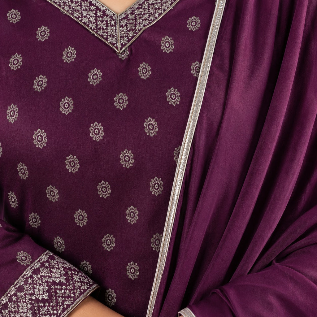 ARZO Plum Royale Printed Suit Set