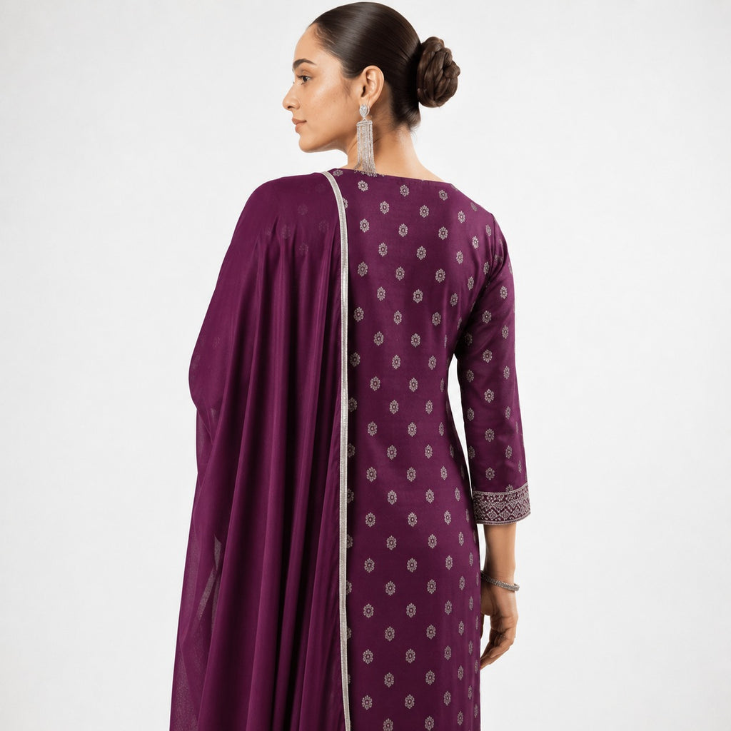 ARZO Plum Royale Printed Suit Set