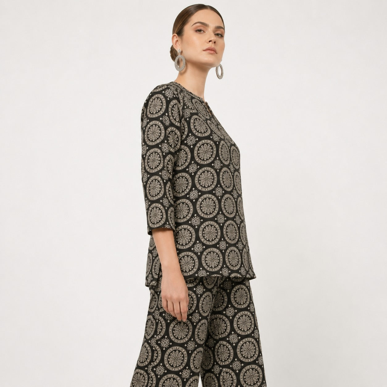 ARZO Printed Co-ord Set – Black & Beige