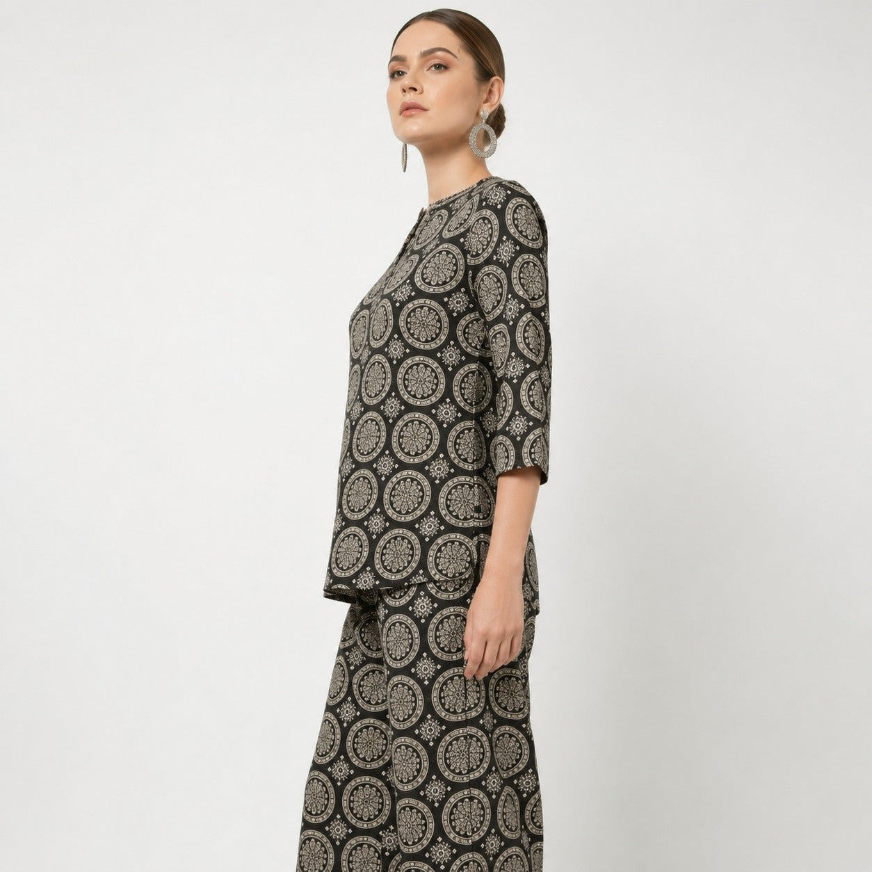 ARZO Printed Co-ord Set – Black & Beige
