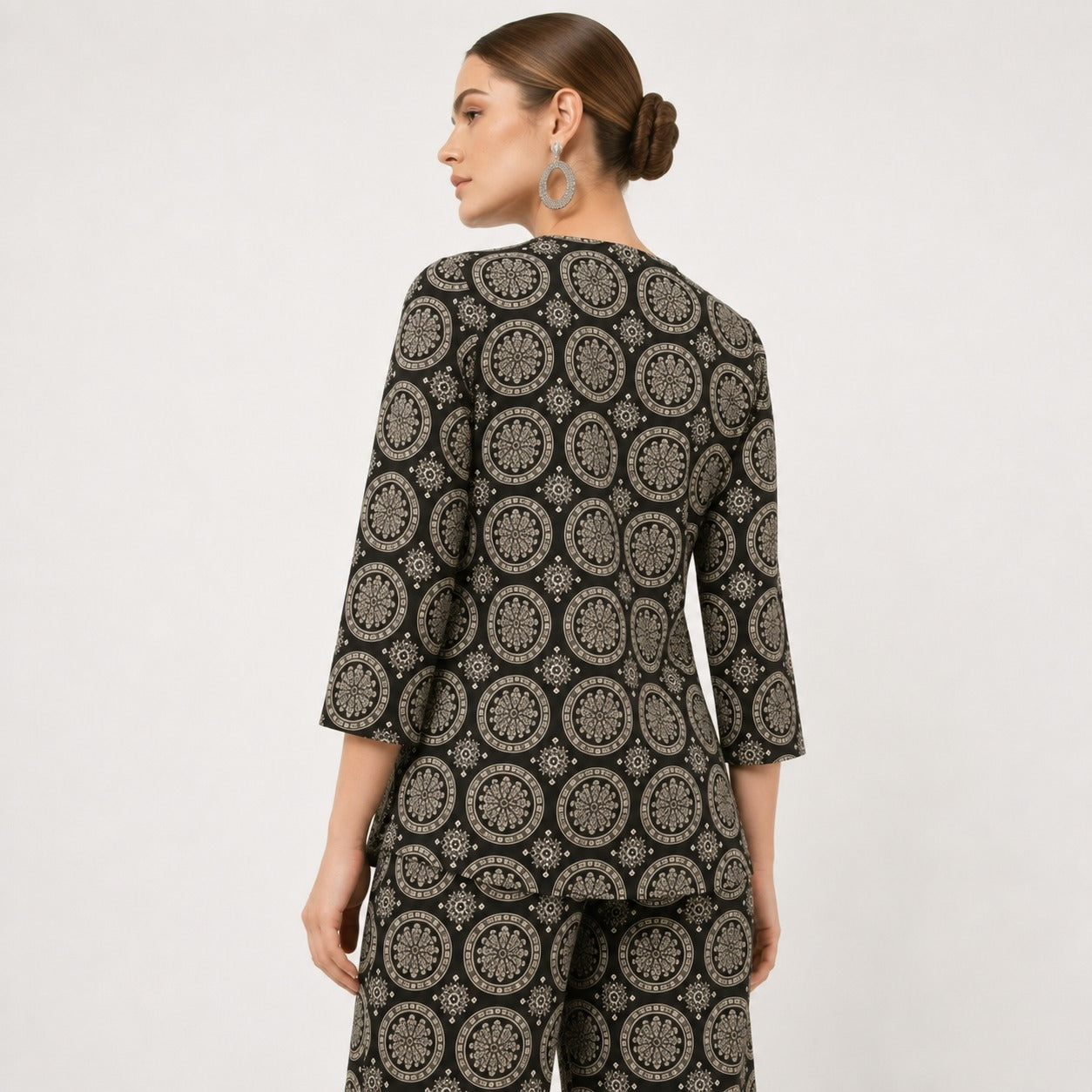 ARZO Printed Co-ord Set – Black & Beige