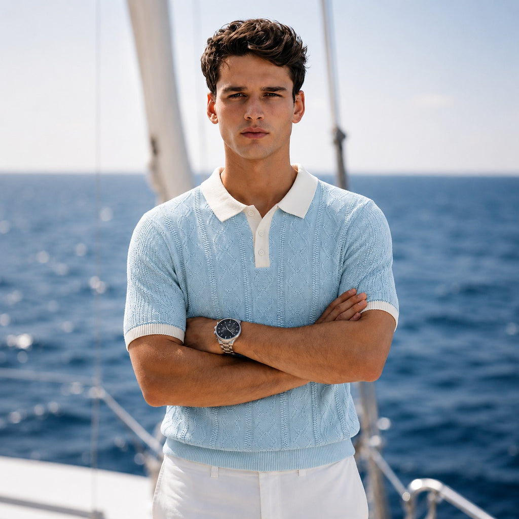 ARZO Riviera Knit Polo – Sky Blue