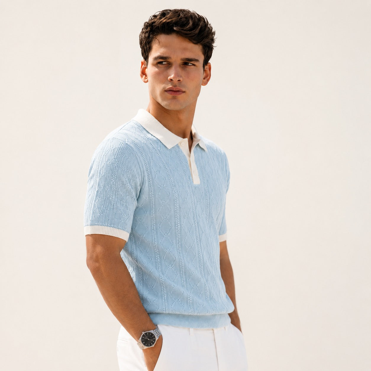 ARZO Riviera Knit Polo – Sky Blue